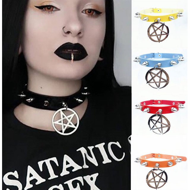 Collar de estilo hip-hop con personalidad punk europea y americana, tendencia de moda, collar de clavícula de cinco estrellas, collar de oker, collar de joyería