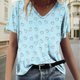 thumbnail image 1 of Fiudx Ropa de Mujer Moda Mujer Causal V-Cuello Impresión Blusa Manga Corta Camiseta Verano Tops, 1 of 4