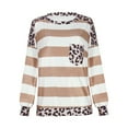 thumbnail image 3 of Uhndy Women's Crew Neck Stripe Leopard Pocket Stitching Long Sleeve Tops, 3 of 5