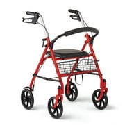 Medline Steel Rollator Walker with Seat, Red, 300 lb. Weight Capacity, 8 Wheels, Foldable, Adjustable Handles