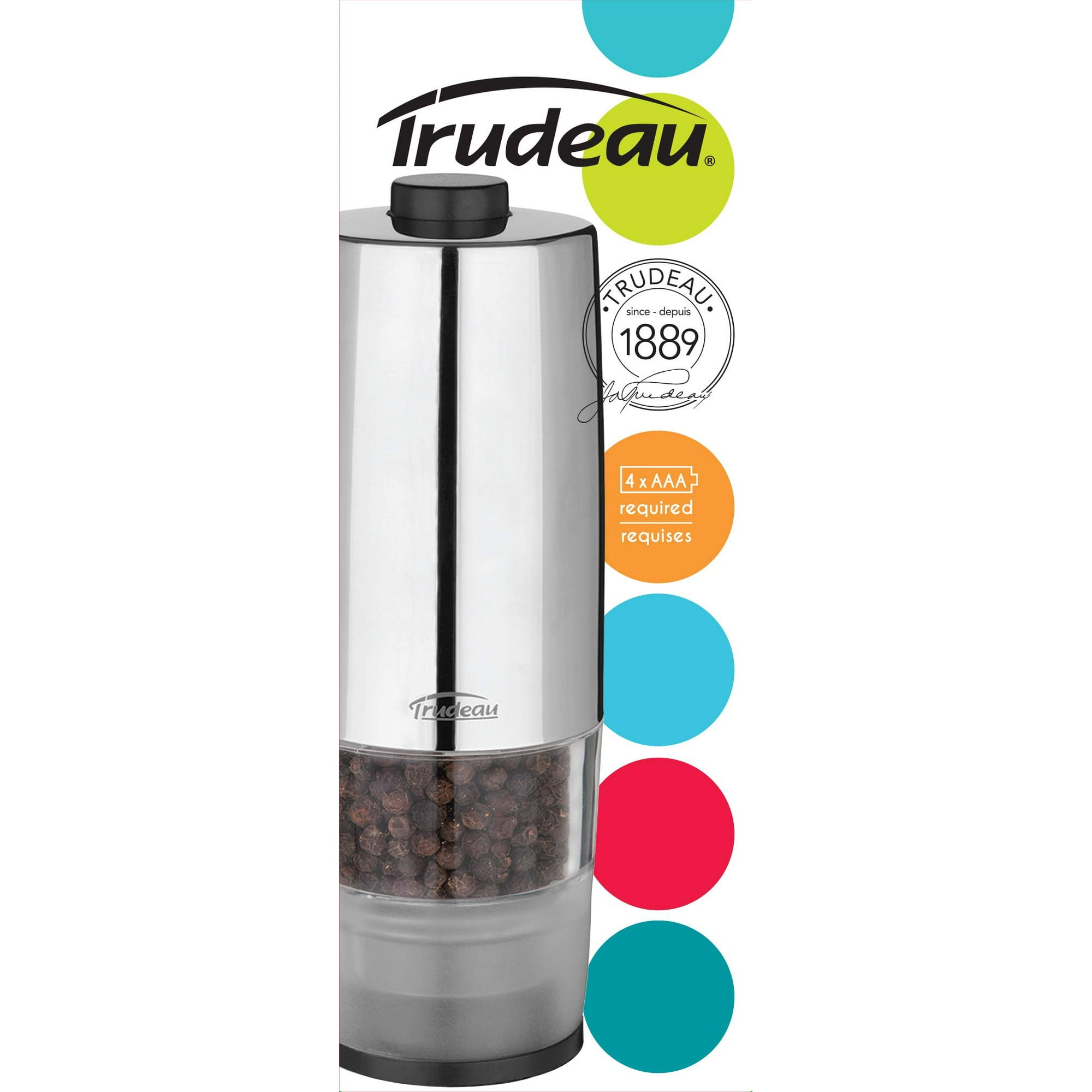Trudeau One Hand Battery Operated Pepper Mill Stainless Steel Finish Walmart