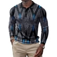 thumbnail image 1 of Avamo Men Casual Polo Shirt Long Sleeve Lapel Neck Color Block Print Tops Pullover, 1 of 2
