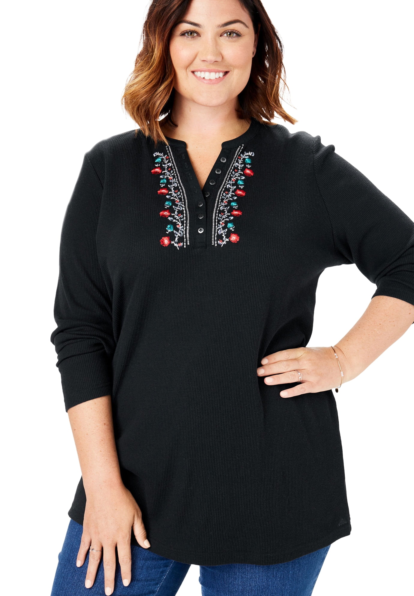Woman Within Woman Within Women's Plus Size Embroidered Thermal