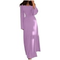 thumbnail image 2 of Brilliant Winter Dresses for Women Clearance Fall and Winter New Solid Round Neck Long Sleeve Split Loose Maxi Dress for Women Purple M, 2 of 5