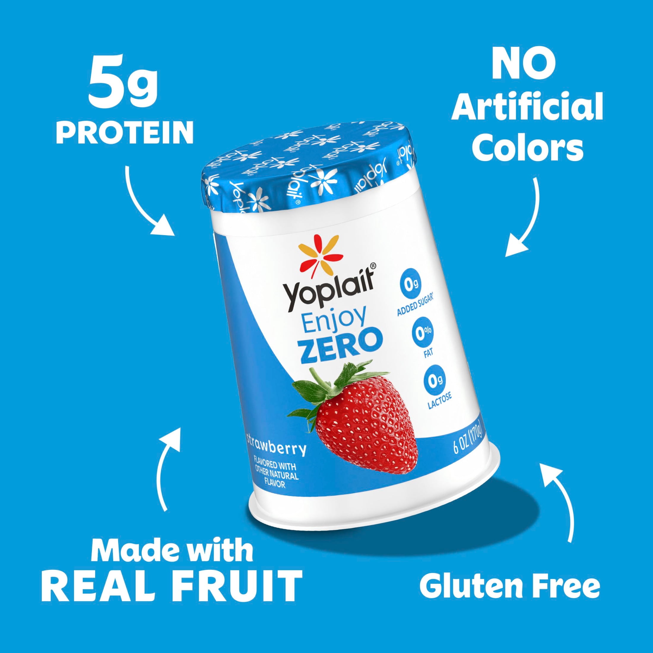 Yoplait Enjoy ZERO Strawberry Fat Free Yogurt Cup, 0g Added Sugar, Protein Snack, 6 oz