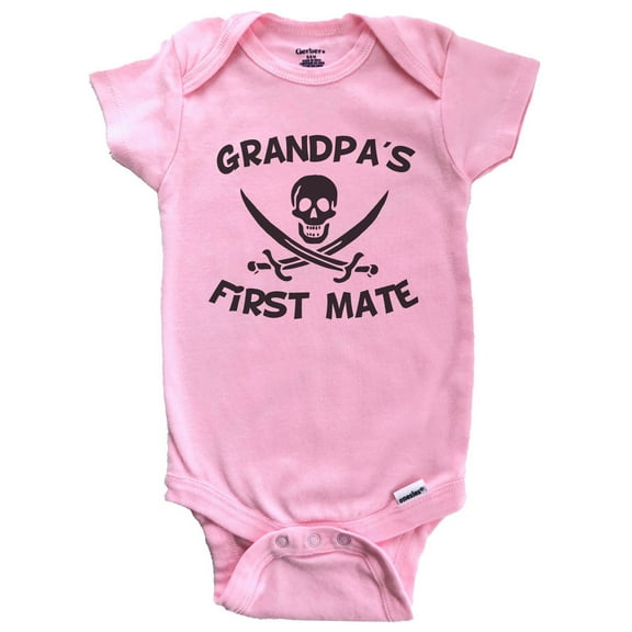 Grandpa's First Mate Funny Pirate Baby Bodysuit (Pink), 0-3 Months
