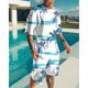 thumbnail image 3 of Traje casual de moda hawaiana para hombre, bandera del Día de la Independencia con fuegos artificiales geométricos creativos, estampado digital 3D, pantalones de playa para niños, 3 of 5