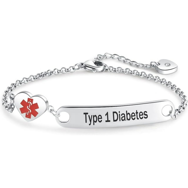 HSHDLDF Heart Medical Alert Bracelet for Women Emergency First Aid Health Alert Engraved Stainless Steel Adjustable Chain Bracelets