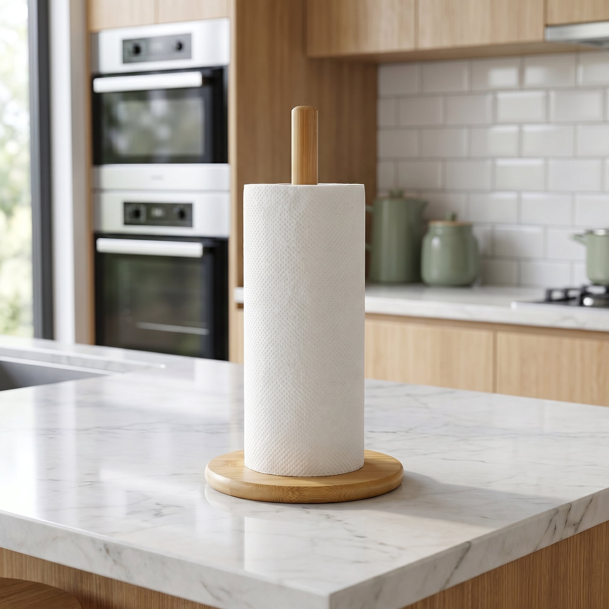 Unique Bargains Paper Towel Holder Countertop Durable Base Wood Natural F 11x5.7inch