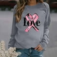 thumbnail image 2 of WREESH Women's Love Letter Pink Ribbon Graphic Sweatshirt Lightweight Breast Cancer Awareness Shirts Long Sleeve Pullover Tops Gray, 2 of 5