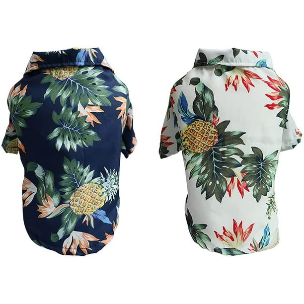 Camiseta de verano de 2 piezas para perros, camiseta estilo hawaiano para perros, camiseta estilo vacaciones en la playa para perros, ropa transpirable azul y blanca para perros (talla S)