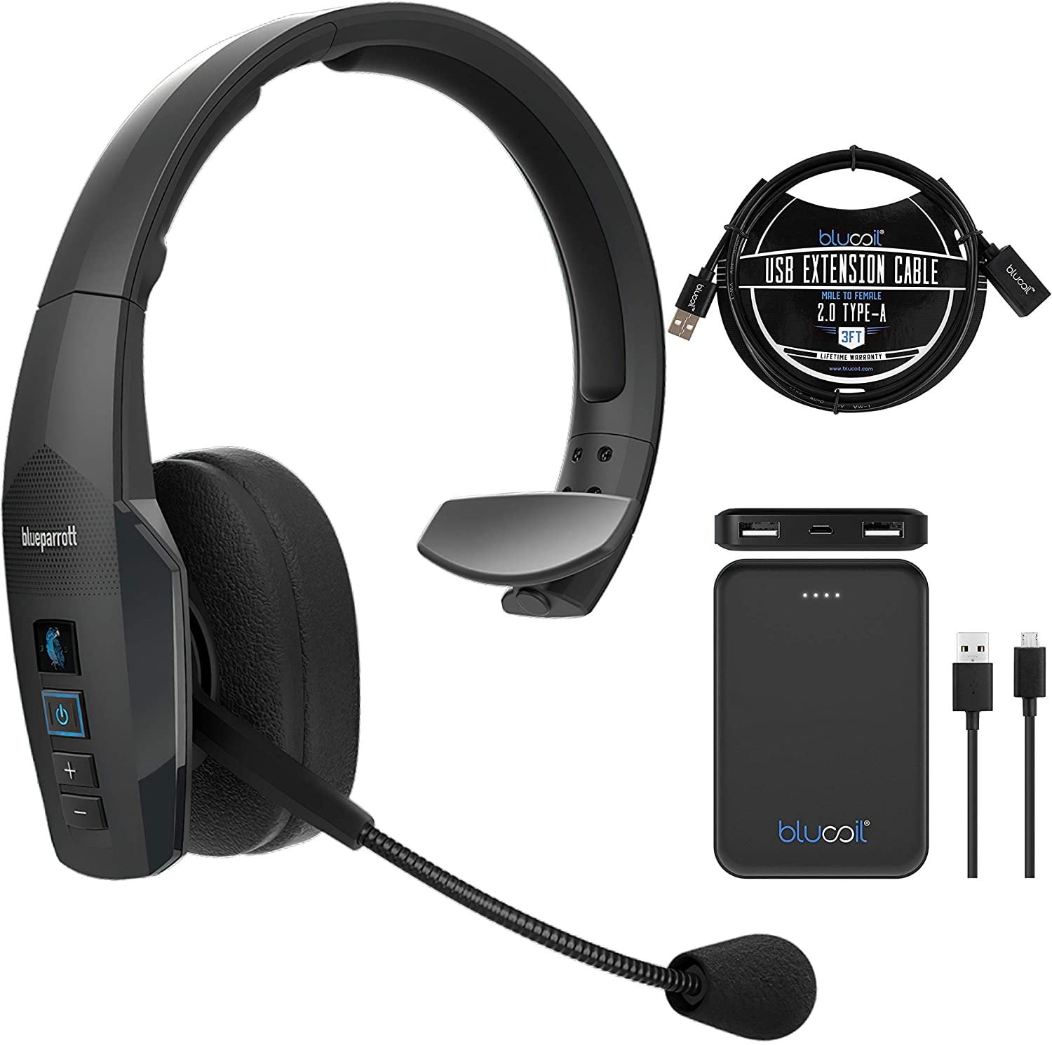 BlueParrott B450XT Bluetooth Headset Android IOS with Blucoil 5000mAh