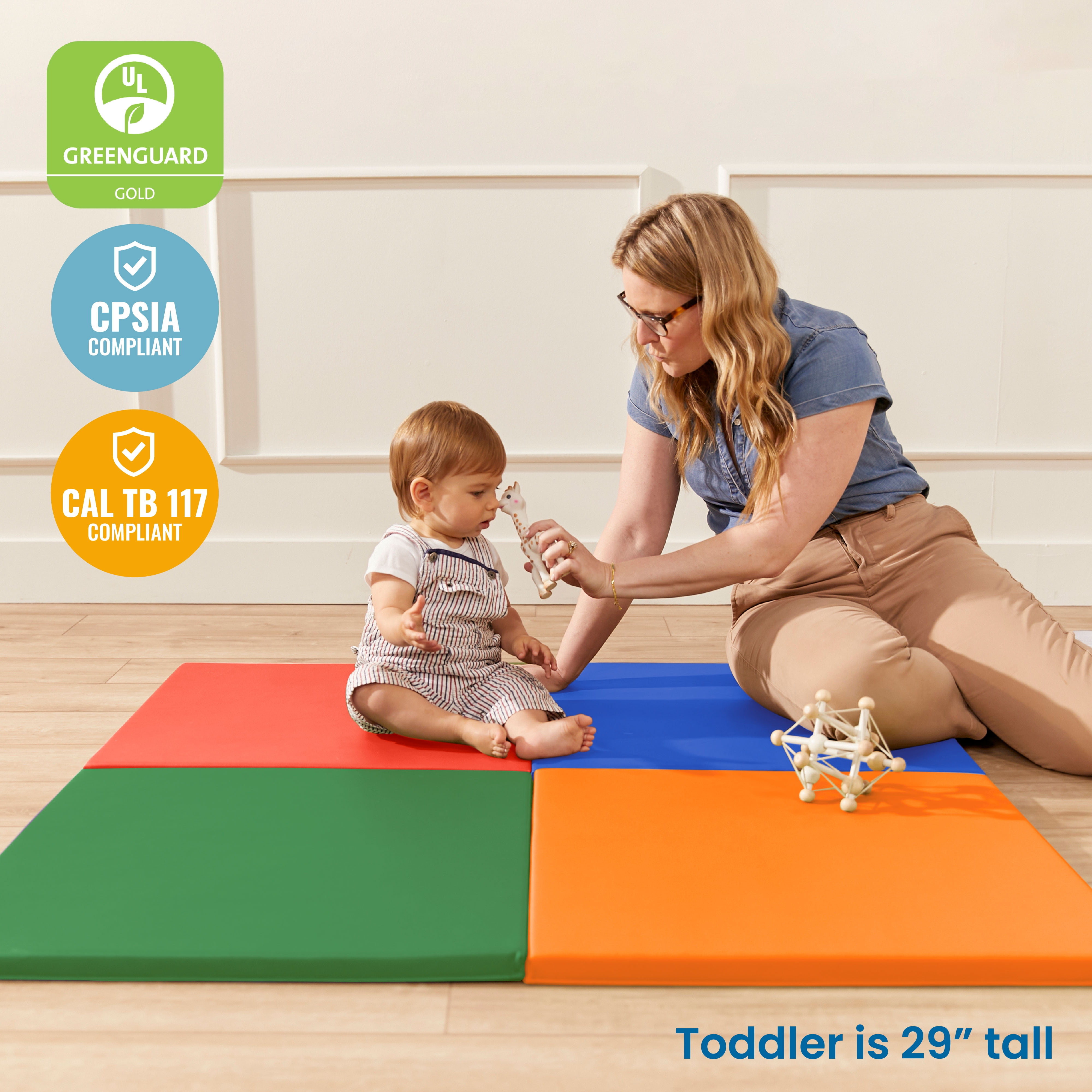 ECR4Kids SoftZone Play Patch Activity Mat and Toy Bins, Beginner Playset, Assorted, 6-Piece