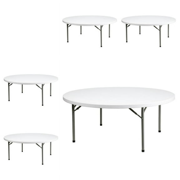 (5 PACK) 72'' Round Plastic Folding Table - Plastic Folding Banquet Table