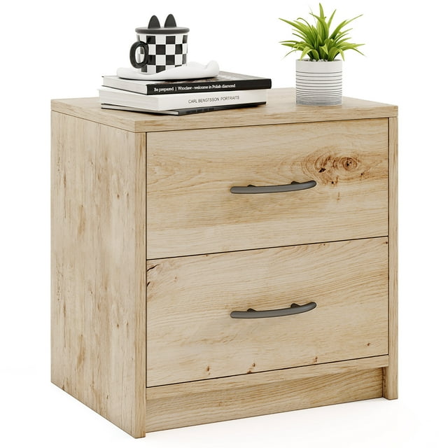 Gymax Table de Chevet Moderne à 2 Tiroirs avec Rangement pour Salon Chambre Chêne