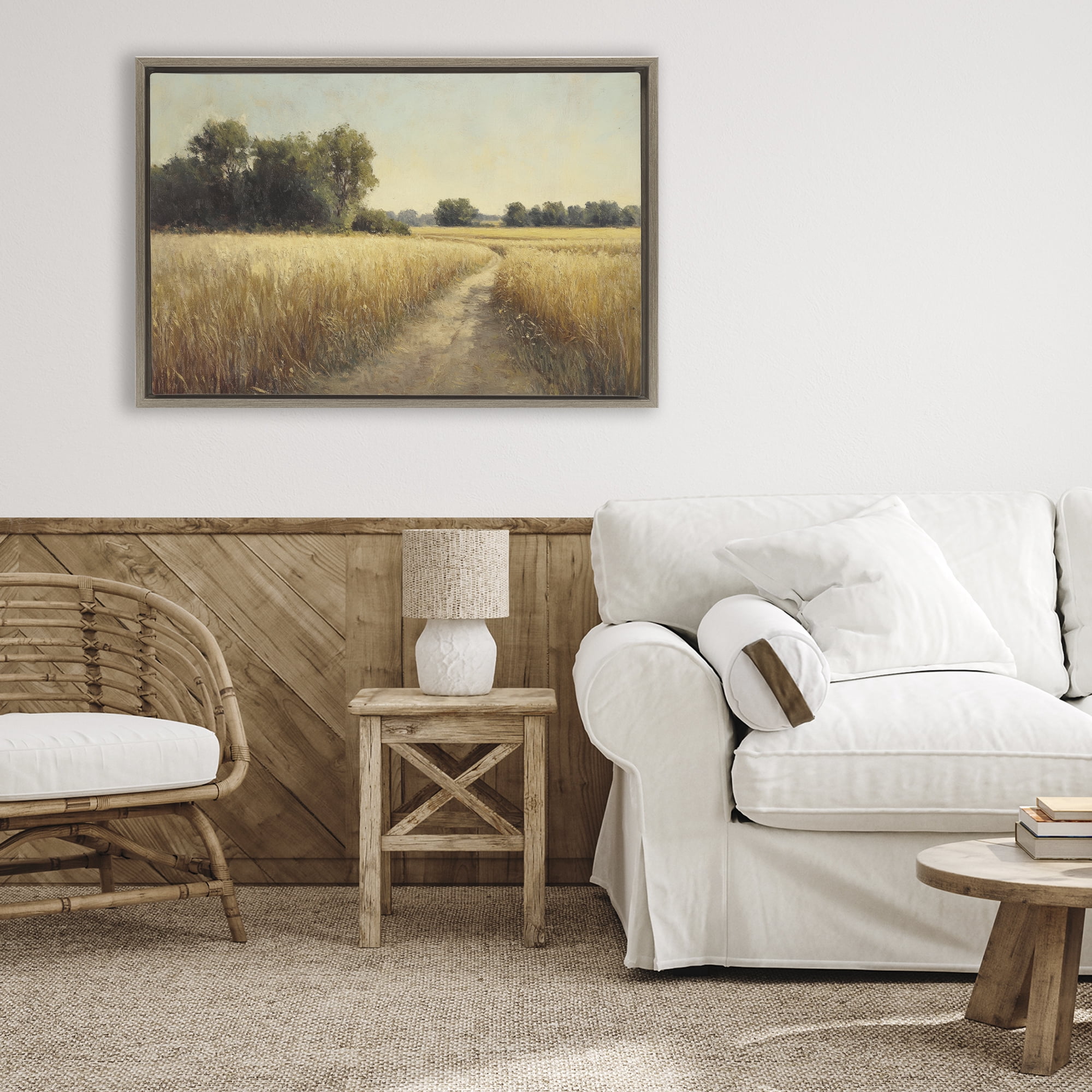 Stupell Industries Sunlit Country Wheat Path Brown Framed Floater Canvas Wall Art, design by Petal Prints Design