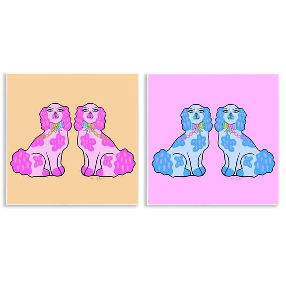 Stupell Industries Brightly Colored Posh Pooches Animals Painting Unframed Art Print Wall Art, 12 x 12, Set of 2