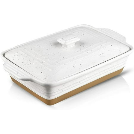 

Ceramic Casserole with Lid Oven Safe 9X13 Casserole Covered Rectangular Casserole Set 3.5 Quart Large Casserole Casserole Baking Pan Farmhouse Style (White)