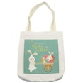 thumbnail image 1 of Easter Tote Bag, Smiling Bunny with a Cart Full of Colorful Eggs and Baby Rabbits Spring Holiday, Cloth Linen Reusable Bag for Shopping Books Beach and More, 16.5" X 14", Cream, by Ambesonne, 1 of 2