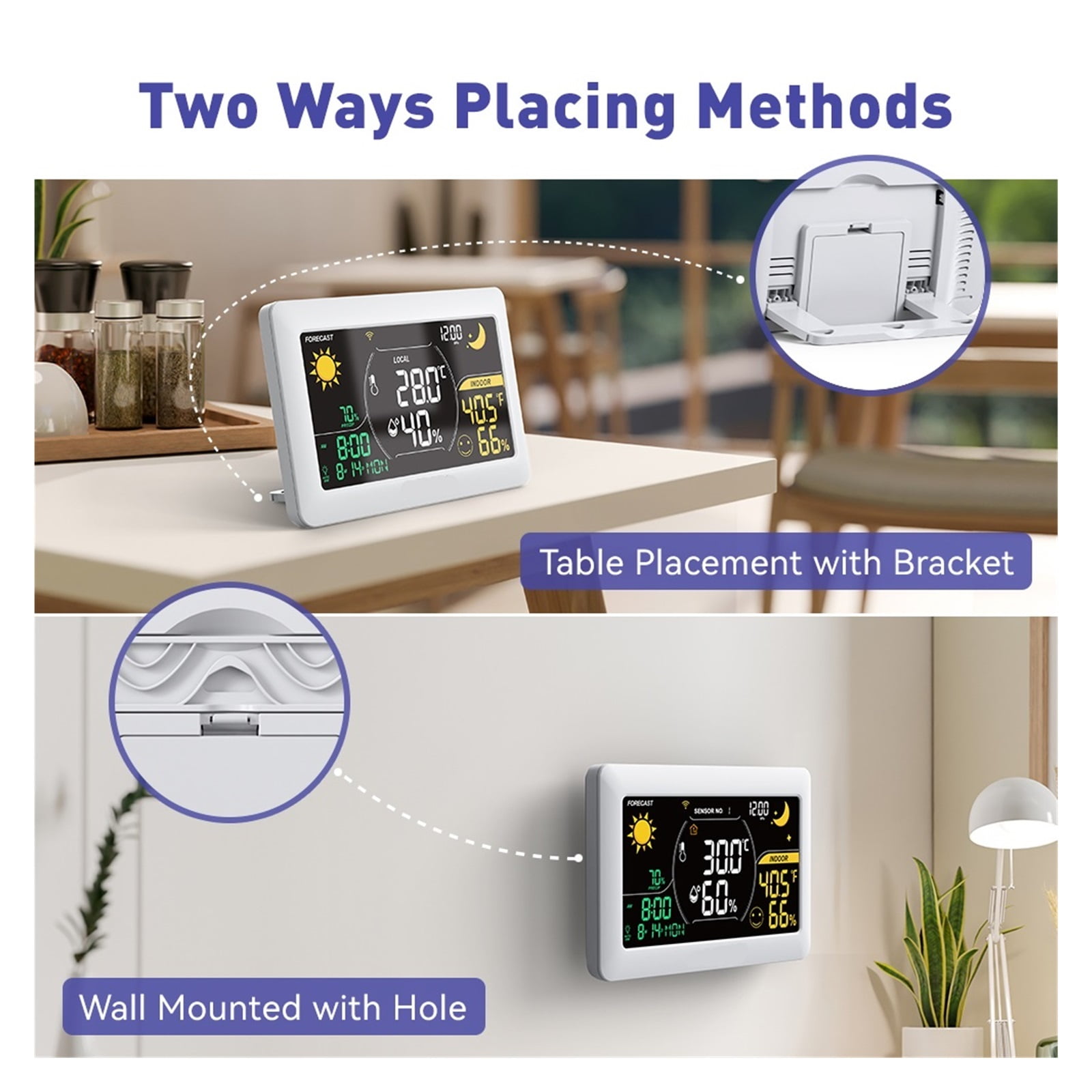 Weather Station Wireless Indoor Outdoor Thermometer Hygrometer Wall Alarm Clock