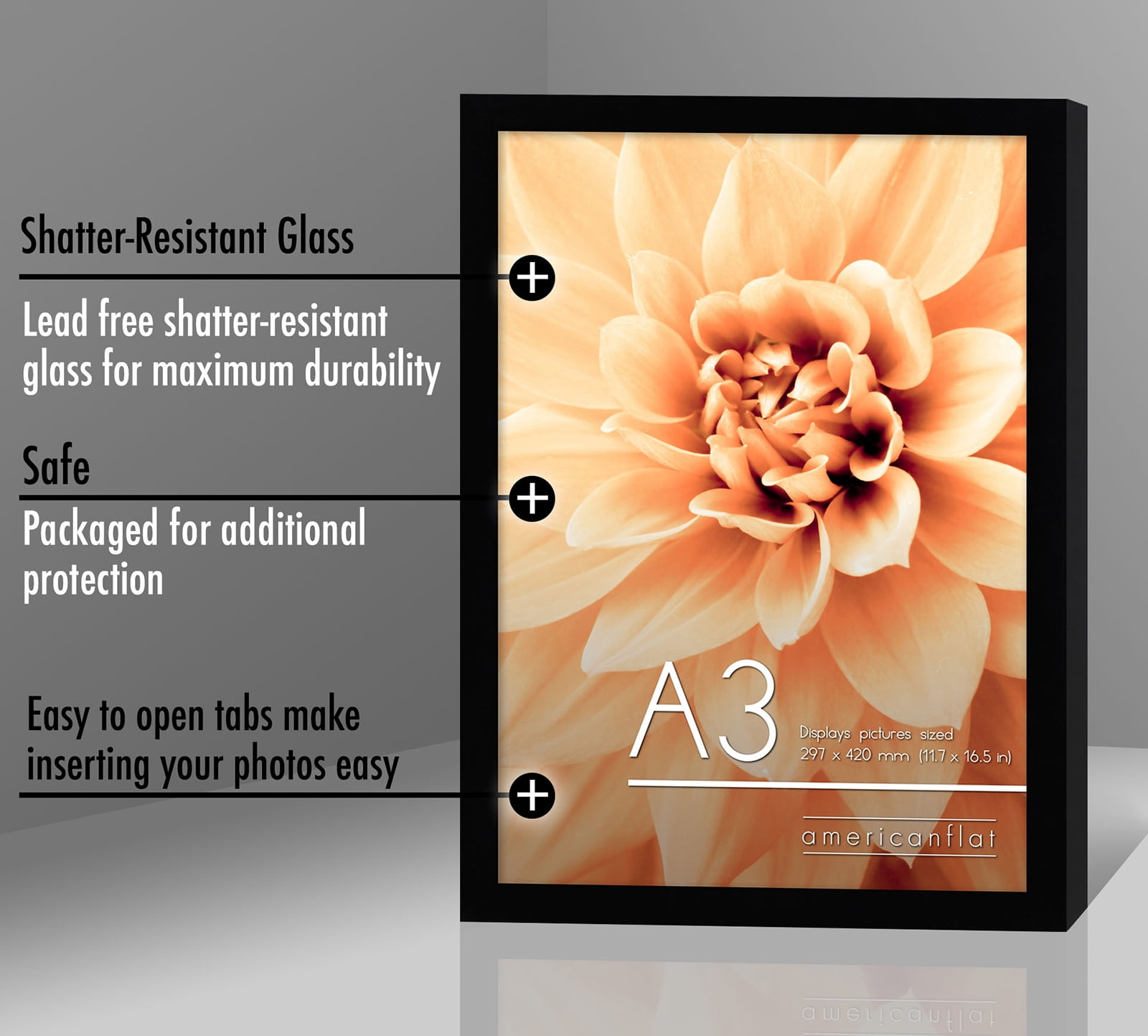 Americanflat 11.7x16.5 Poster Frame with Shatter-Resistant Glass 2 Pack horizontal vertical formats perfect - Black