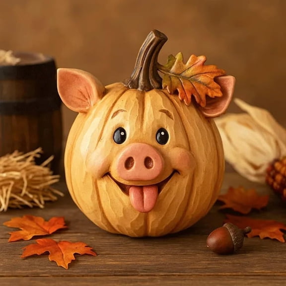 Farm Animal Pig Pumpkin Figurine, 5-Inch Cute Chubby Pig Resin Statue, Autumn Thanksgiving Halloween Farmhouse Table Centerpiece Decor Horse