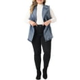 thumbnail image 2 of MODA NOVA Plus Size Juniors Denim Jacket Sleeveless Waistline Notched Lapel Button Denim Vests Gray Blue 2X, 2 of 6