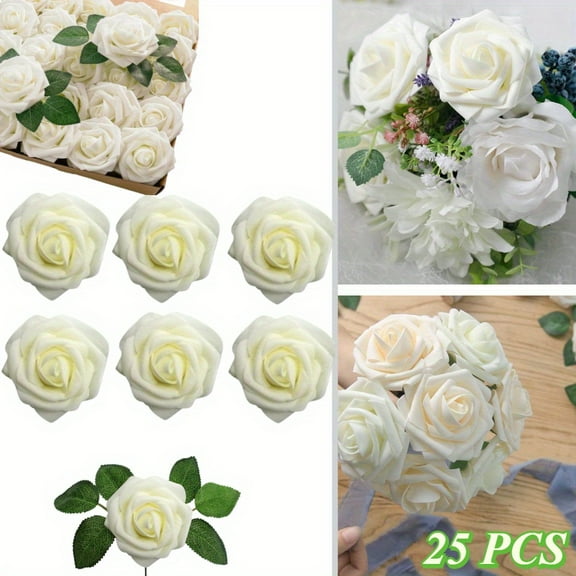 DIY Artificial Foam Roses, 25-Pack Real Touch Flowers with Stems for Crafts & Home Decor