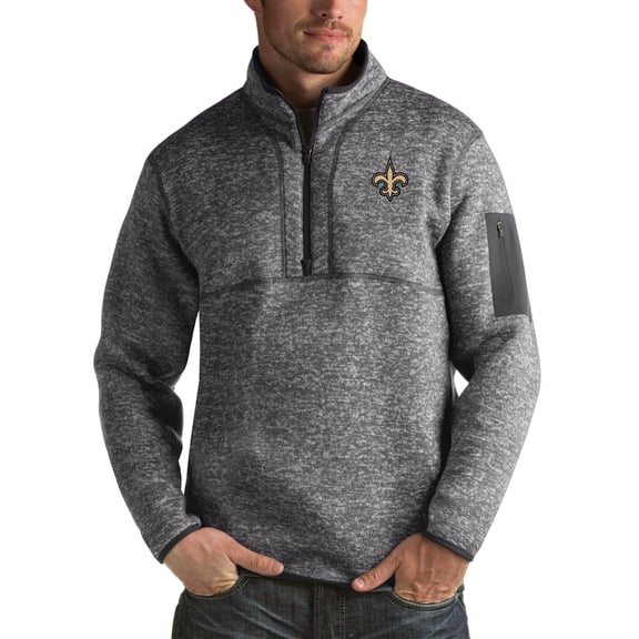 New Orleans Saints Antigua Fortune Big & Tall Quarter-Zip Pullover Jacket - Charcoal