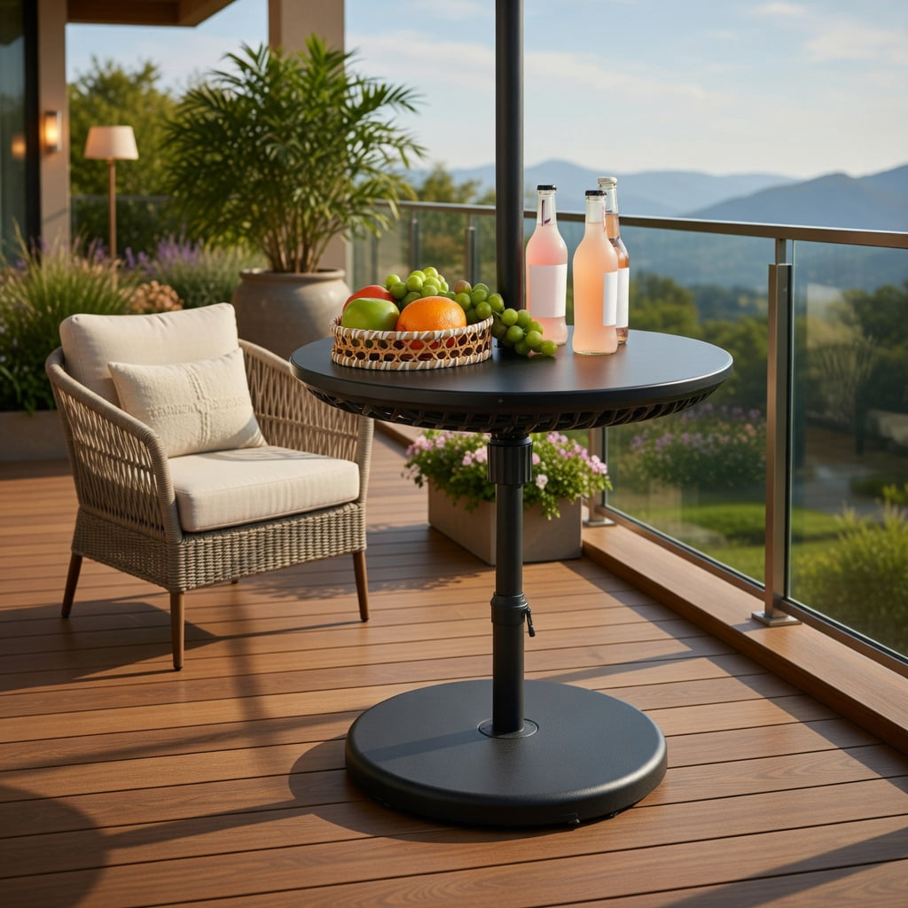 Resenkos Umbrella Base for Patio, Umbrella Stand Outdoor Base,Patio Umbrella Table Tray Adjustable with Umbrella Poles-Black