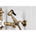 thumbnail image 3 of Kingston Brass KS2443PXBS Heritage Double-Handle Wall-Mount Bridge Kitchen Faucet with Brass Sprayer, Antique Brass, 3 of 7