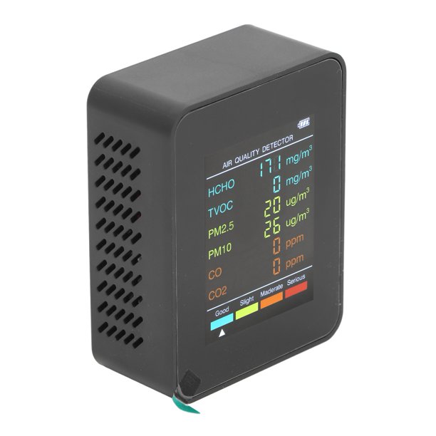 Monitor de del aire Pantalla LCD Portátil CO2 TVOC HCHO PM2.5 PM10 Detector Interior Material USB ABS recargable