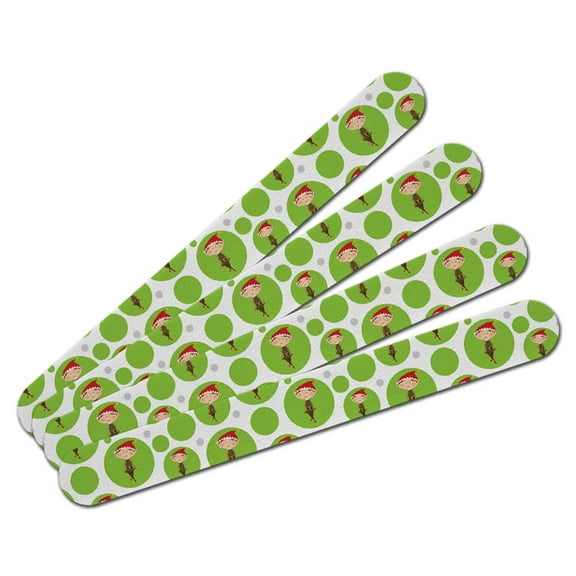 Christmas Girl Elf on Green Double-Sided Nail File Emery Board Set 4 Pack