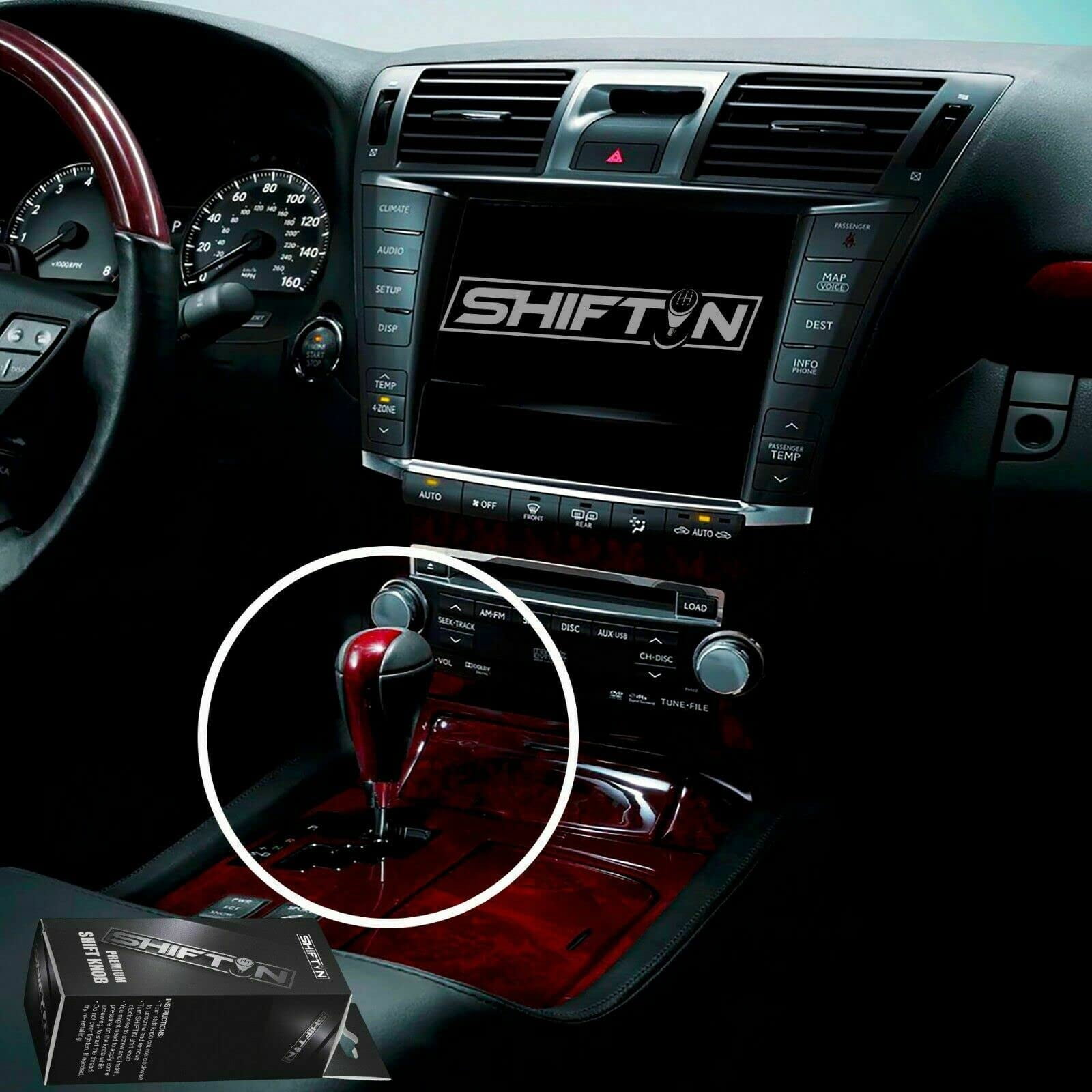 SHIFTIN Gear Shift Knob, Cherry Red, Walnut Wood, Leather for Lexus ES300h ES350 GS300 GS350 GS430 GS450h GS460 IS250 IS300 IS350 LS460 LS600h RX350 RX450h (Black Leather / Cherry Red Walnut)