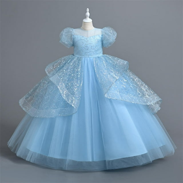 LOVZFMLL Jupe Princesse en Dentelle à Volants à Manches Courtes pour Filles Été Col Rond Broderie Nœud