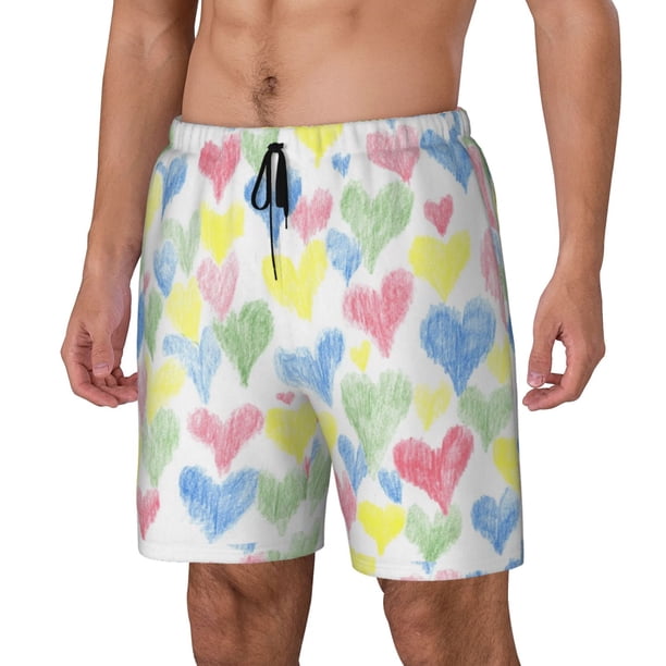 Fotbe Hand Drawn Colored Hearts Traje de Baño para Hombre – Shorts de Natación de Secado Rápido con Forro y Bolsillos-Small