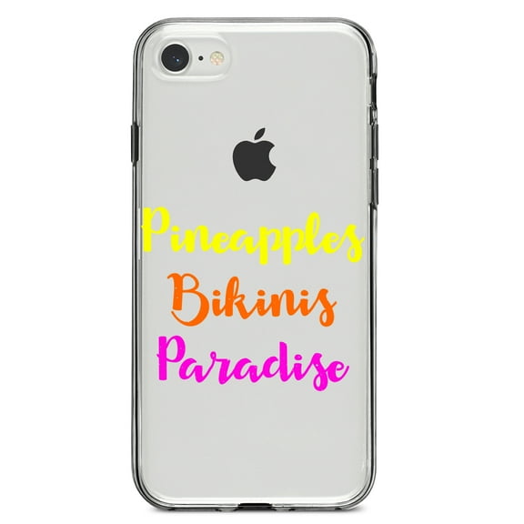 DistinctInk Clear Shockproof Hybrid Case for iPhone 7 8 SE (2020 Model) 4.7" Screen TPU Bumper Acrylic Back Tempered Glass Screen Protector - Pineapples Bikinis Paradise