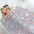 thumbnail image 3 of Gray Christmas Candy Canes Fleece Blanket Winter Snowflakes Lightweight Cozy Warm Throw Blanket for Couch Sofa Bed for Adults Kids Teens Gift 50"x60", 3 of 6