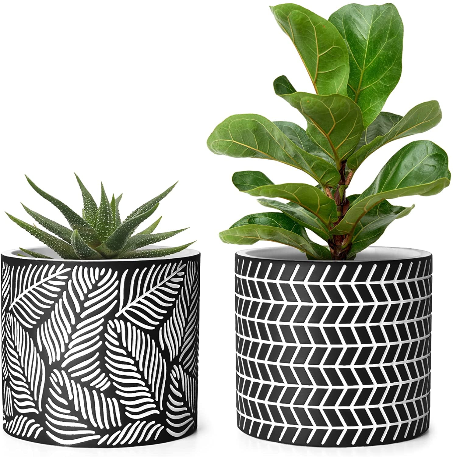 5 Inch Concrete Succulent Flowerpot Bonsai Container with Drainage Holes POTEY 054904, Set of 2, Plant NOT Included Cement Planters Pots for Plants Indoor 