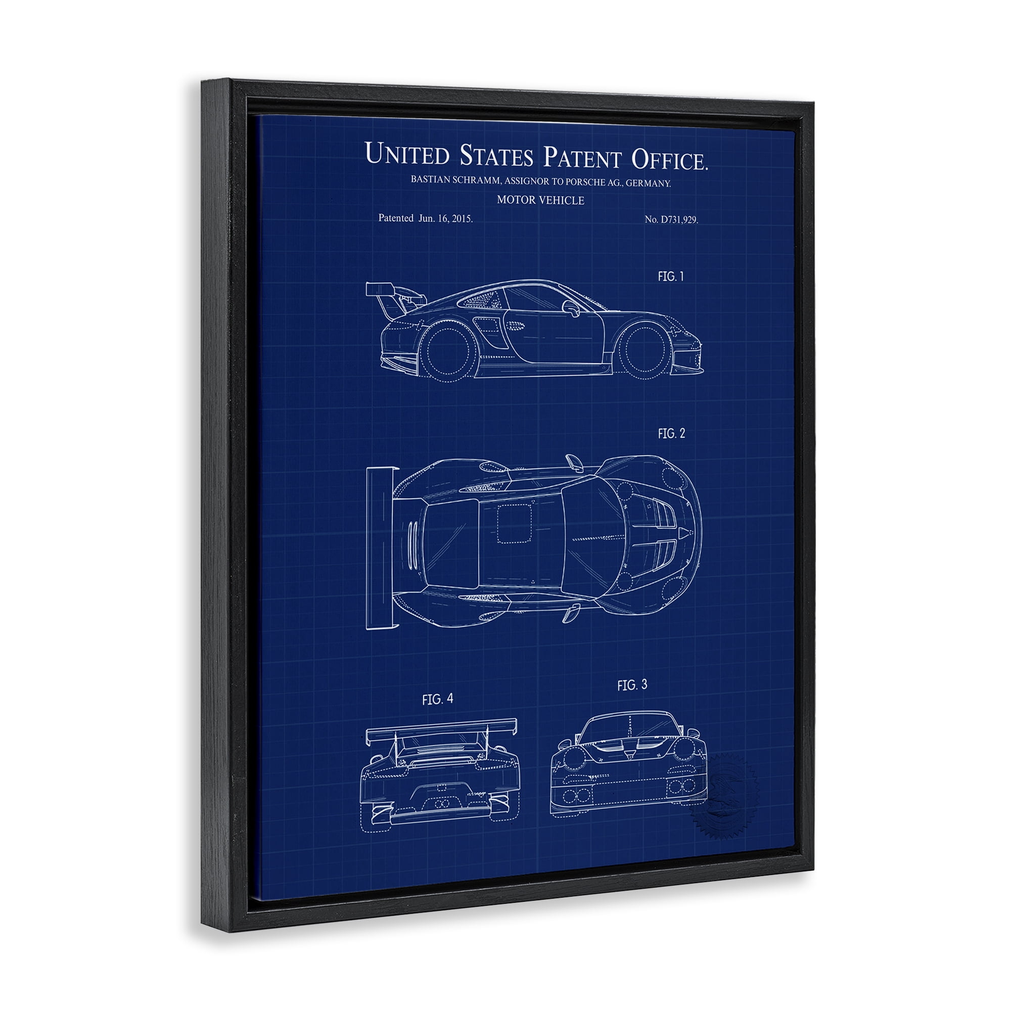 Stupell Industries Motor Vehicle Blueprint Transportation Painting Black Floater Framed Art Print Wall Art, 25 x 31