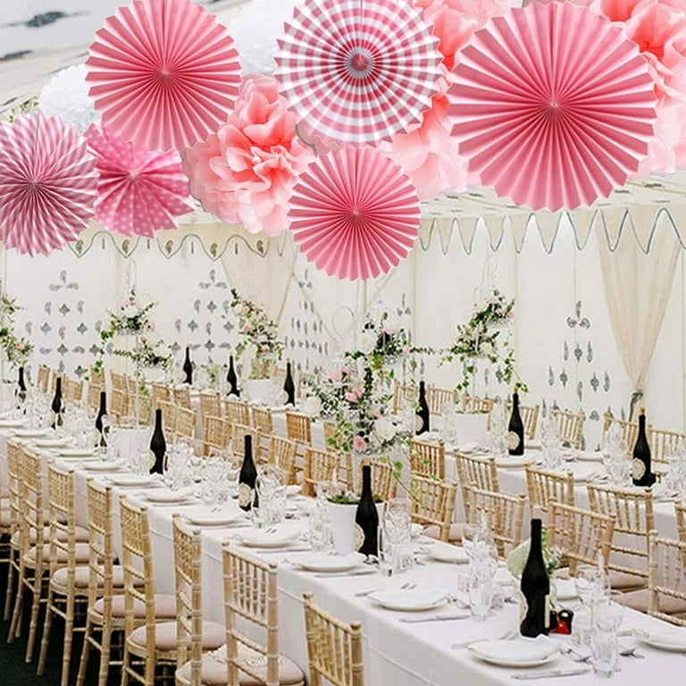 6 PCS Hanging Paper Fan Decorations, Paper Fan Flower for Wedding,  Birthday, Grand Event-Pink 