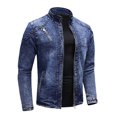 thumbnail image 3 of gbyLJF Men's Fleece Denim Jackets Vintage Washed Long Sleeve Top Coat Fall/Winter Stand Up Collar Jacket with Pockets, 3 of 9