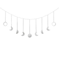 Holzlrgus Moon Phase Wall Hanging Boho Aesthetic Room Decor Metal Moons Garland Hanging Art Bohemian Home Decoration for Girls Room Nursery Bedroom Livingroom Dorm, Ideal Gift, Silver, 50"