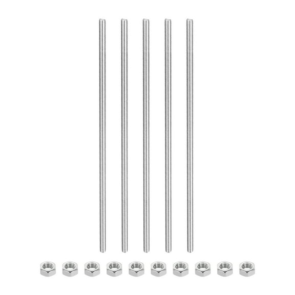 5Pack M6 x 100mm Fully Threaded Rod with 10 Pack Hex Nuts, 1.25mm Thread Pitch 304 Stainless Steel