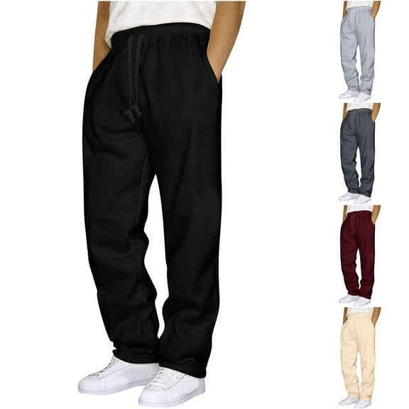 YOIAVAIOY Men's Casual Scrub Pants Drawstring Waist Loose-Fit Breathable Workwear Trousers Black S