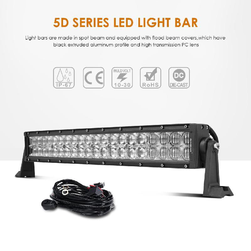 Auxbeam 32 180W Curved LED Light Bar 5D Lens 18000LM Spot Flood Combo Beam Driving Light with Wiring Harness 70018985 