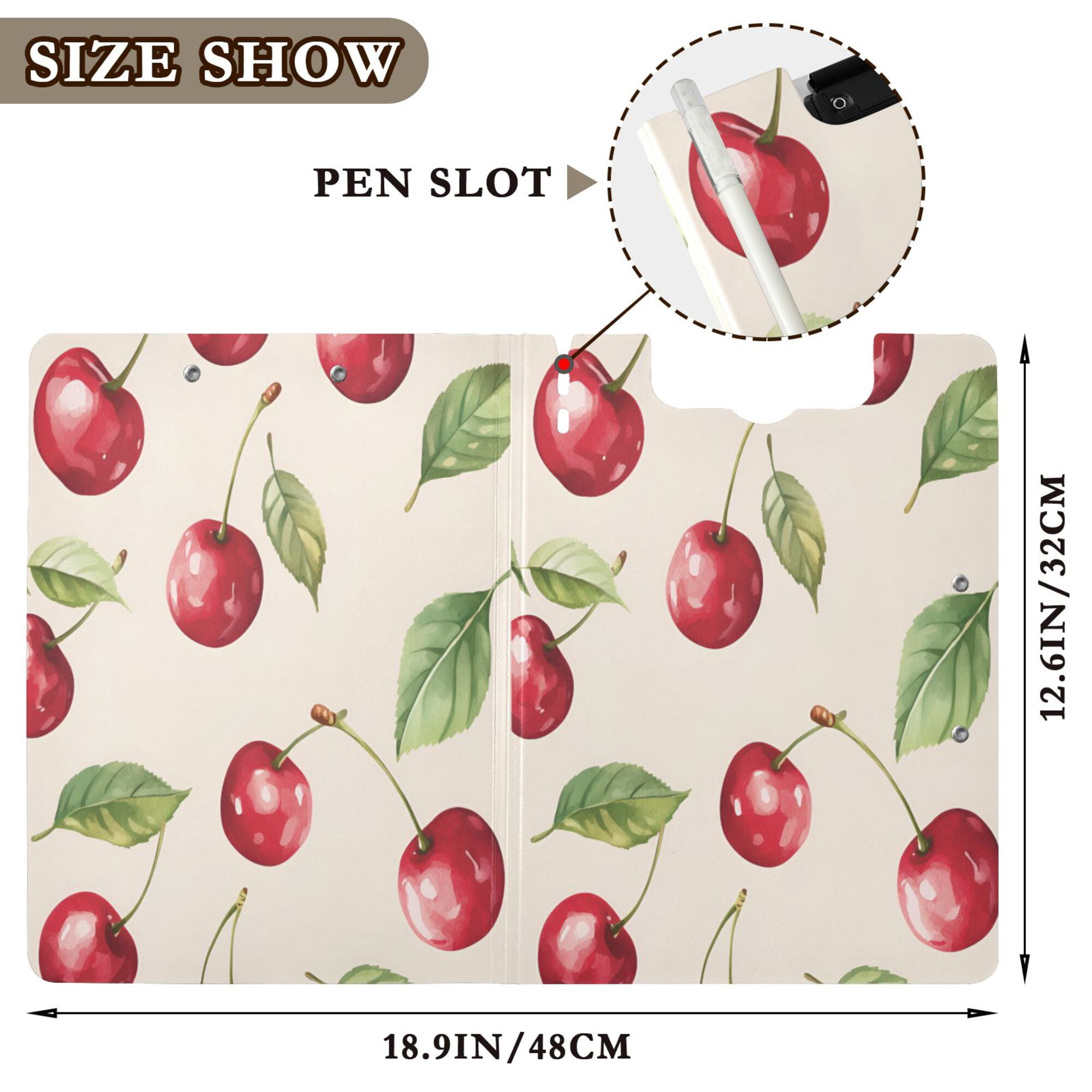 FORMRS A4 Clipboard Folder with Pen Holder Horizontal Foldable School Office Binder, Watercolor Cherry
