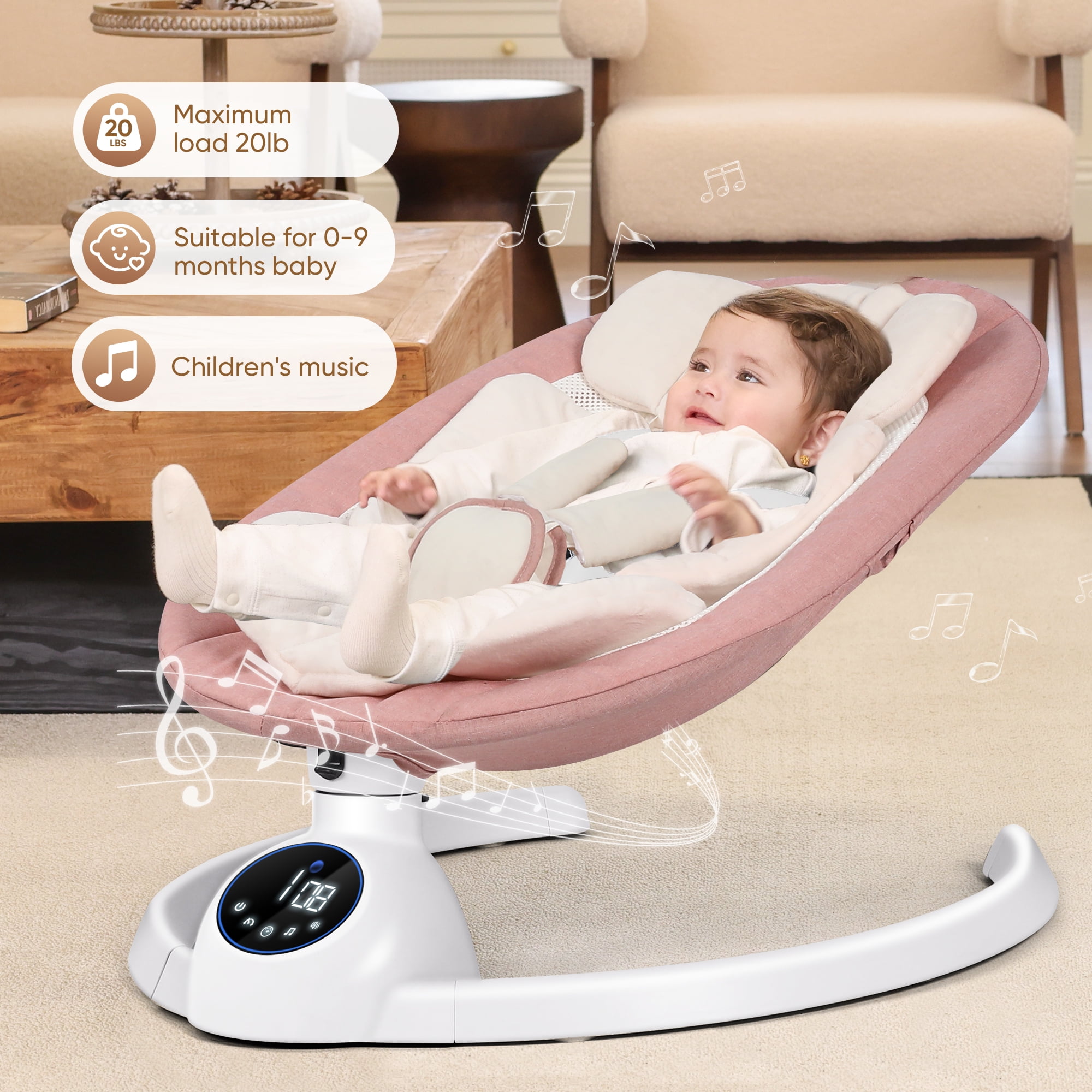 Babyeap Baby Swing for Infants,Bluetooth Control 5-point Harness Newborn Swing,5 Sway Speed,10 Lullabies(Pink)