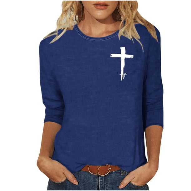 Mujeres Tres Cuartos de Manga Tops Moda Impresa Suelta Casual Cuello Redondo Suéter Blusa con Mangas 3/4, Mezcla de Poliéster para el Uso Diario de Verano