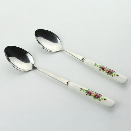 

Farfi 5 Pcs Kitchen Utensil Soup Spoons Rose Ceramic Handle Stainless Steel Spoon Set